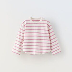 Zara Girls Woven Striped Shirt in pink and white
